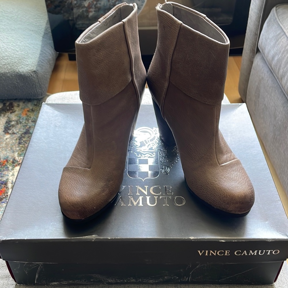 Vince Camuto Taupe Silk Goat Bootie